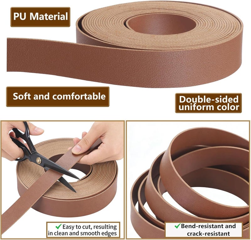 CDY Double Sided Leather Straps: 1 Inch Wide 200 Inches Long Leather Strip for DIY Craft Projects Bag Strap Very Suitable Traction Ropes (Brown) - Image 3
